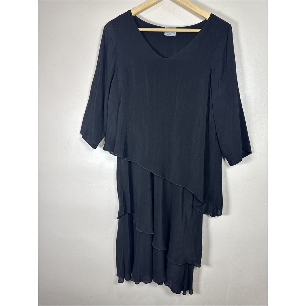 VTG Click Womens Midi Dress Asymmetrical Chiffon Sheer Lagenlook Textured S USA
